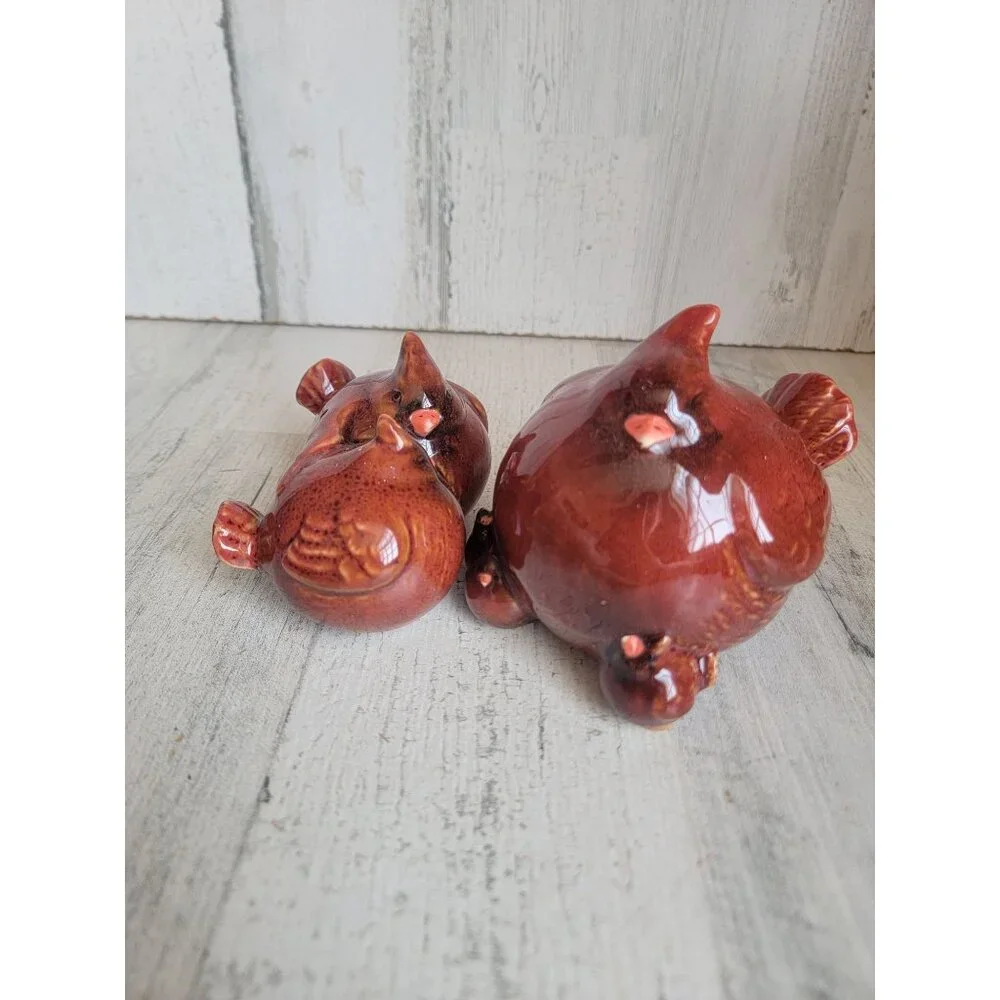 Ceramic red cardinal bird family‎ flock group xmas set
